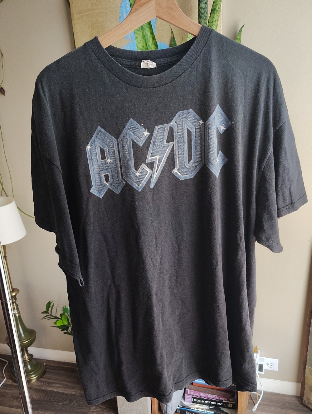 AC/DC Black Short-Sleeve Logo Tee with Washed Gray Print